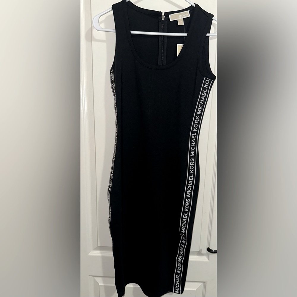 Michael Kors Black Logo Tape Dress Classic SlimFit Bodycon size XS New